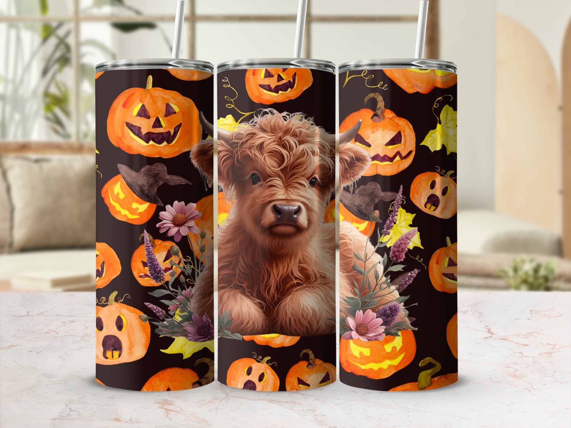 Halloween Pumpkin and Dog Design Tumbler Cup