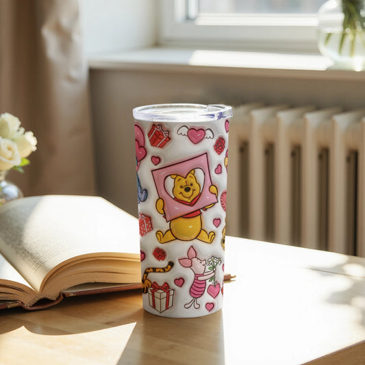Cute Winnie the Pooh and Hearts Design Tumbler