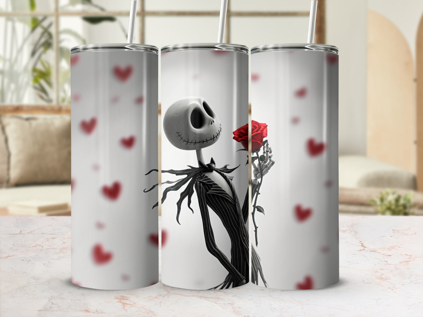 Romantic Skeleton with Rose Custom Tumbler Cup