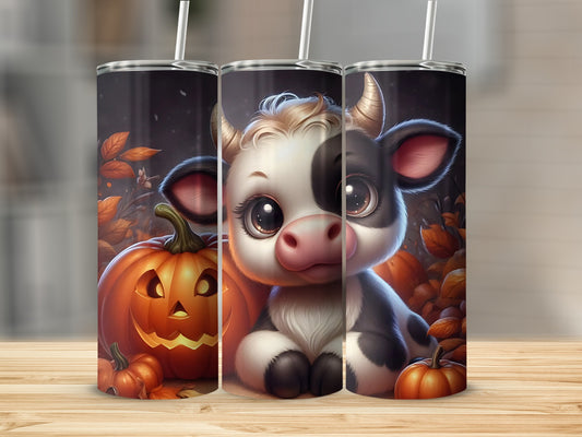 Cute Cow and Pumpkin Halloween Tumbler Flask Cup