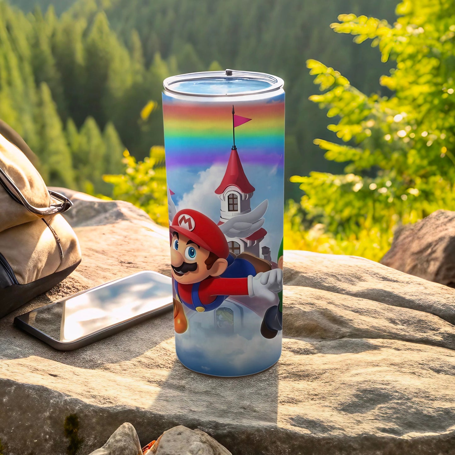 Rainbow Castle Mario Themed Travel Tumbler with Cap