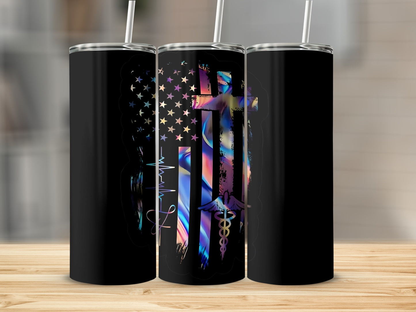 Vibrant Faith-Inspired Cross Tumblers With Star Accents