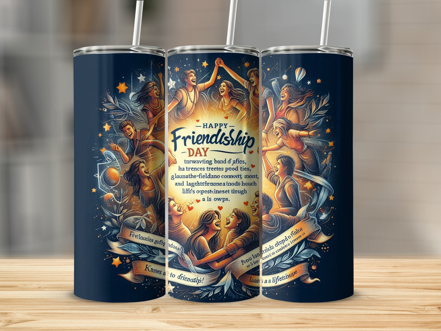 Happy Friendship Day Tumbler with Joyful Illustrations