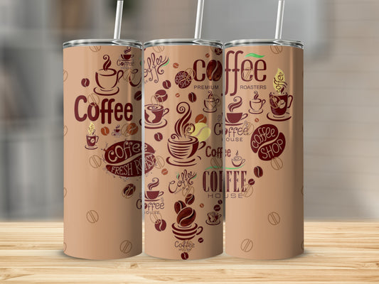 Coffee Themed Insulated Tumbler with Straw Product