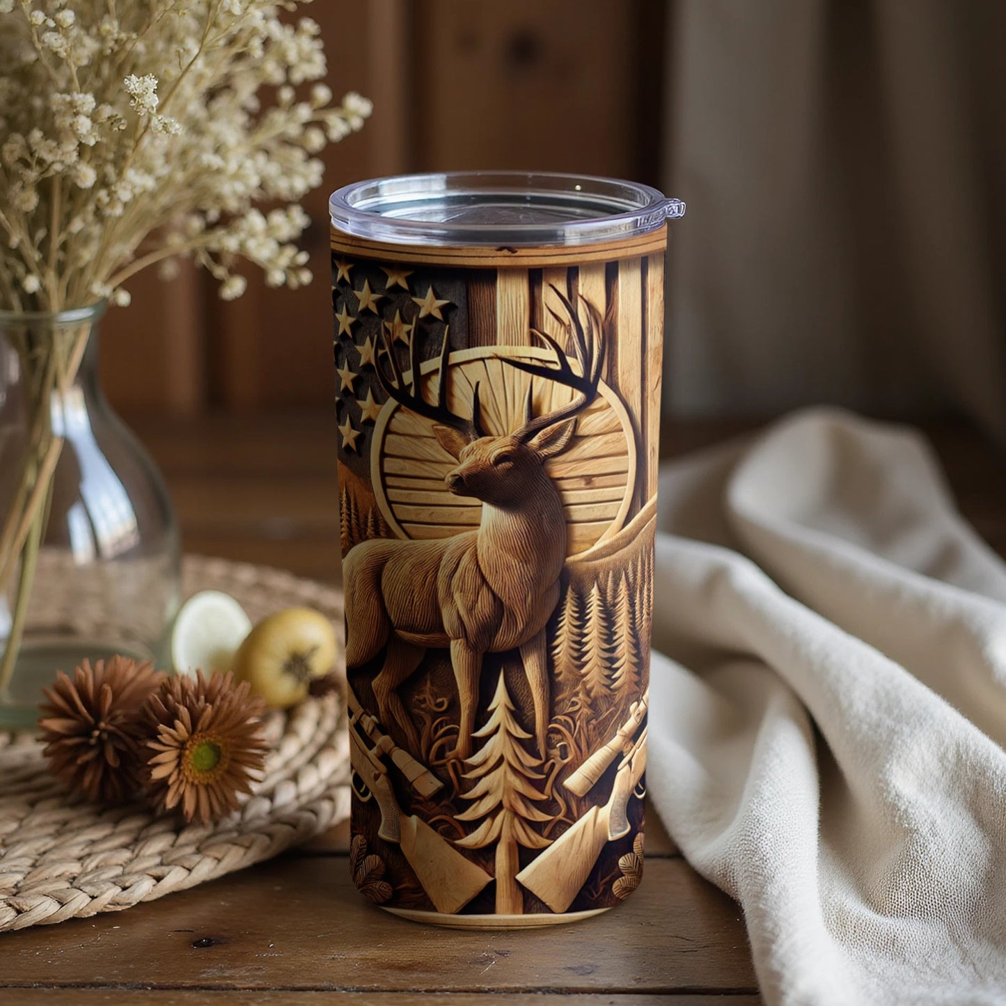 Rustic Deer and Forest Scene Art Insulated Tumbler