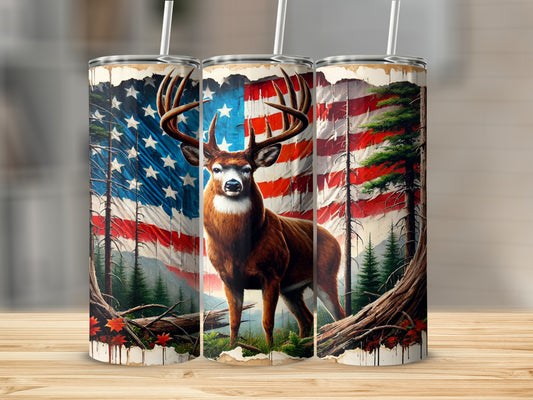 Patriotic Deer and American Flag Tumbler Perfect for Gifting