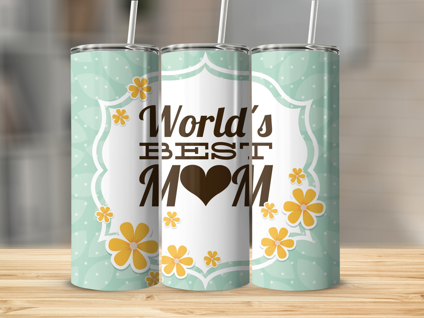 World's Best Mom Tumbler With Floral Design