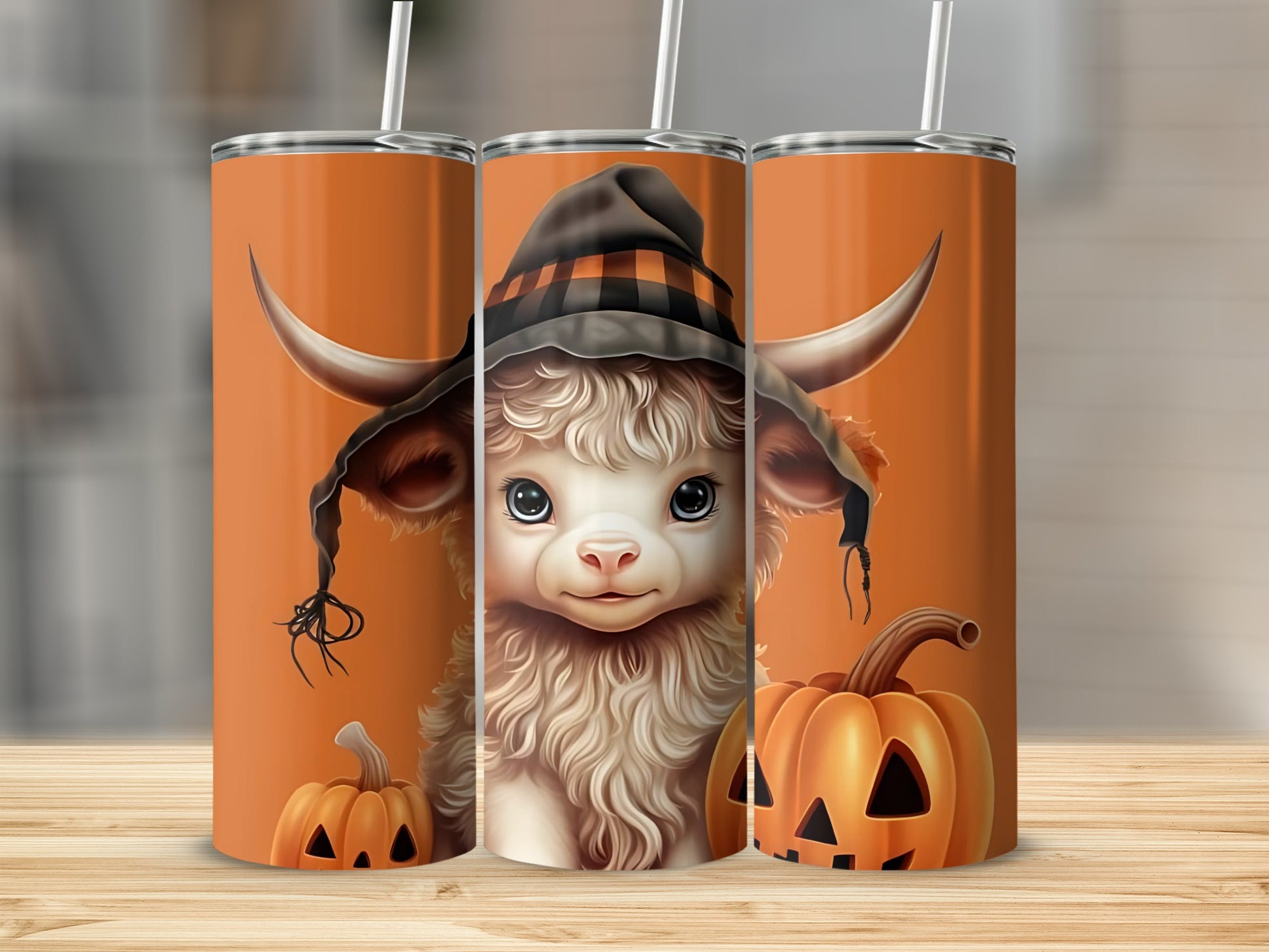 Halloween Cow and Pumpkin Stainless Steel Skinny Tumbler