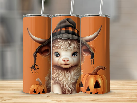 Halloween Cow and Pumpkin Stainless Steel Skinny Tumbler