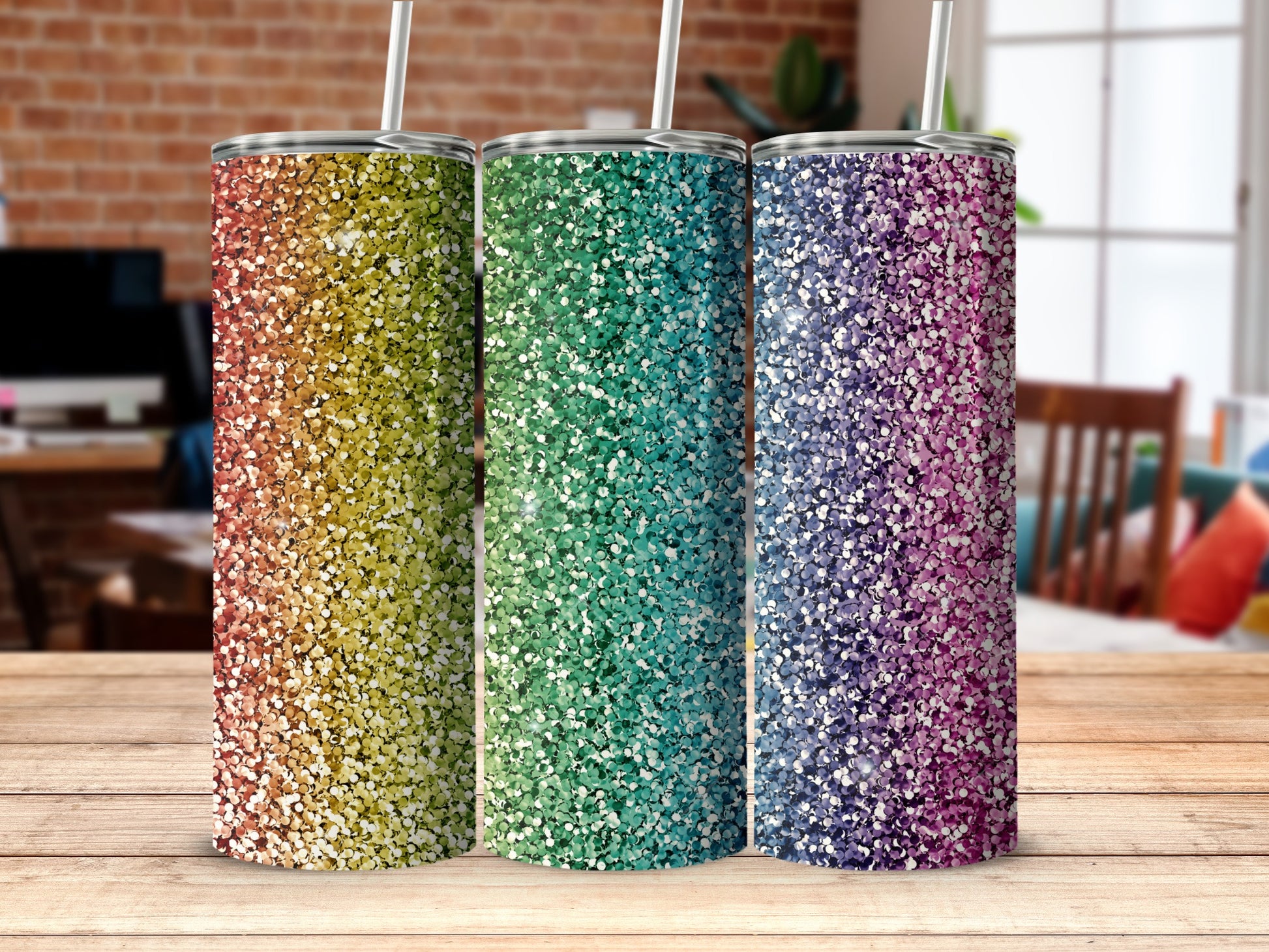 Sparkling Gradient Glitter Tumblers Set of Three