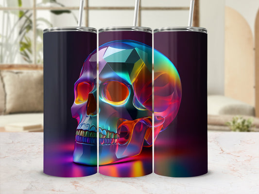 Tumblers featuring a colorful, faceted crystal skull design.