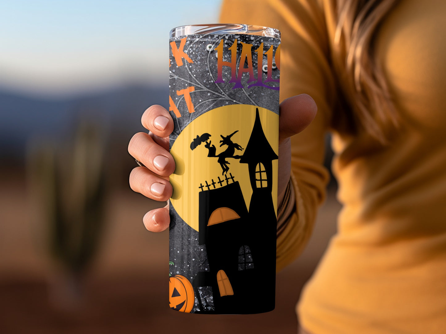 Halloween Witch and Haunted House Theme Tumbler Cup