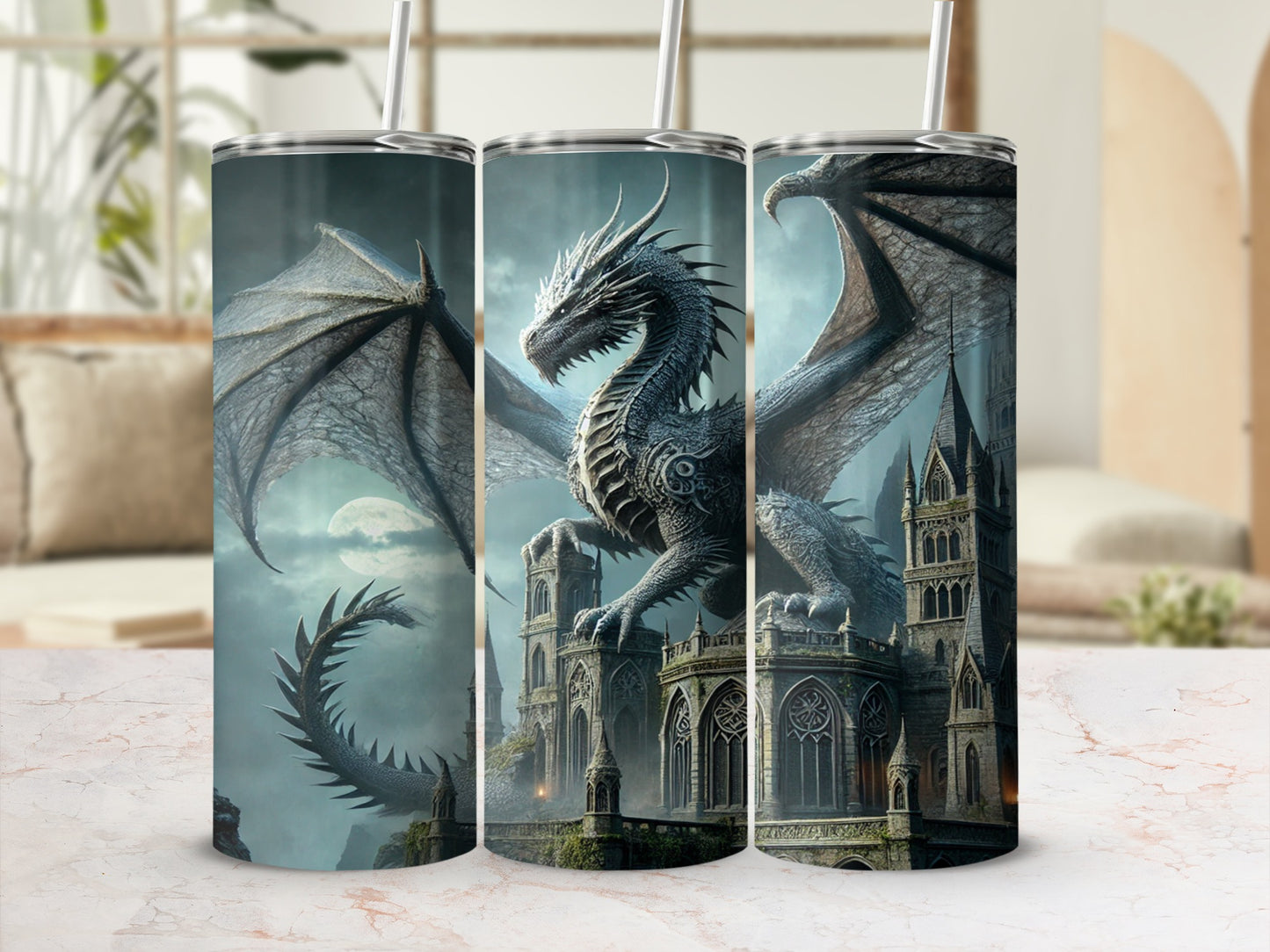 Dragon Castle Fantasy Art Stainless Steel Tumbler