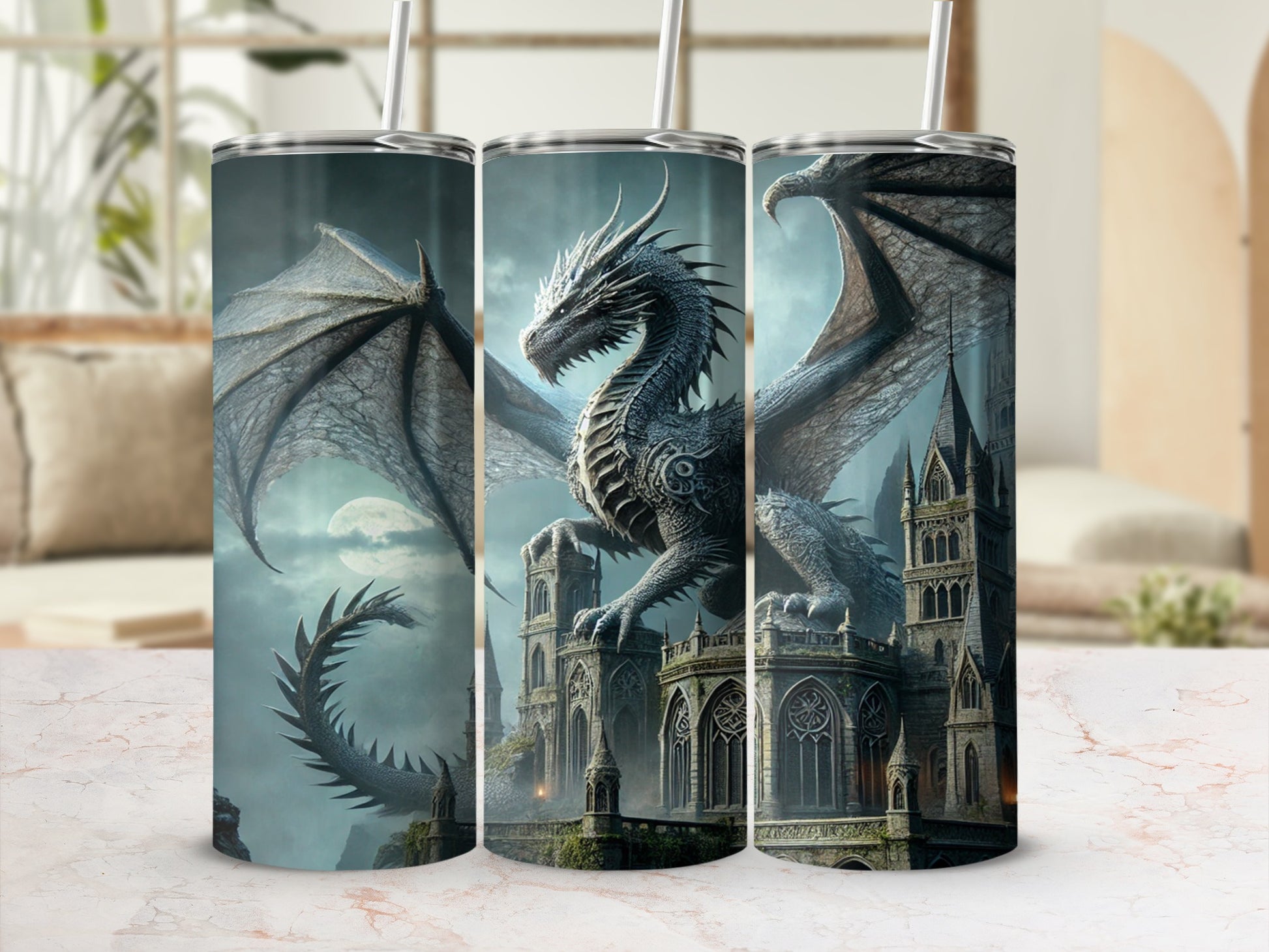 Dragon Castle Fantasy Art Stainless Steel Tumbler