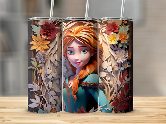 Vibrant Floral Design Tumbler With Character Artwork