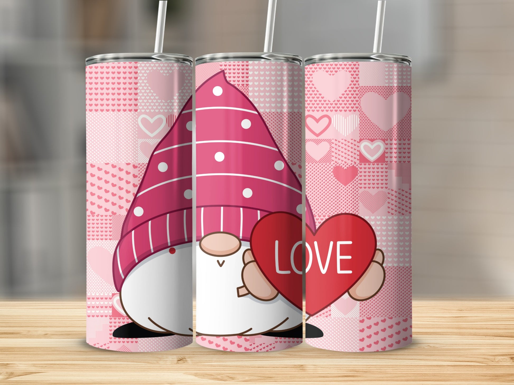 Pink Love Gnome Theme Design Tumbler