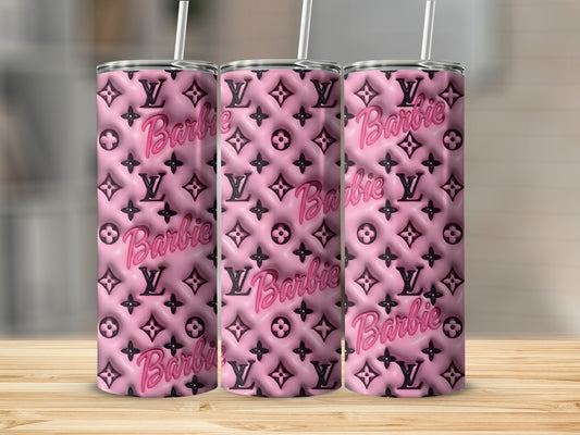 Pink Barbie and LV Inspired Tumbler Cup with Straw