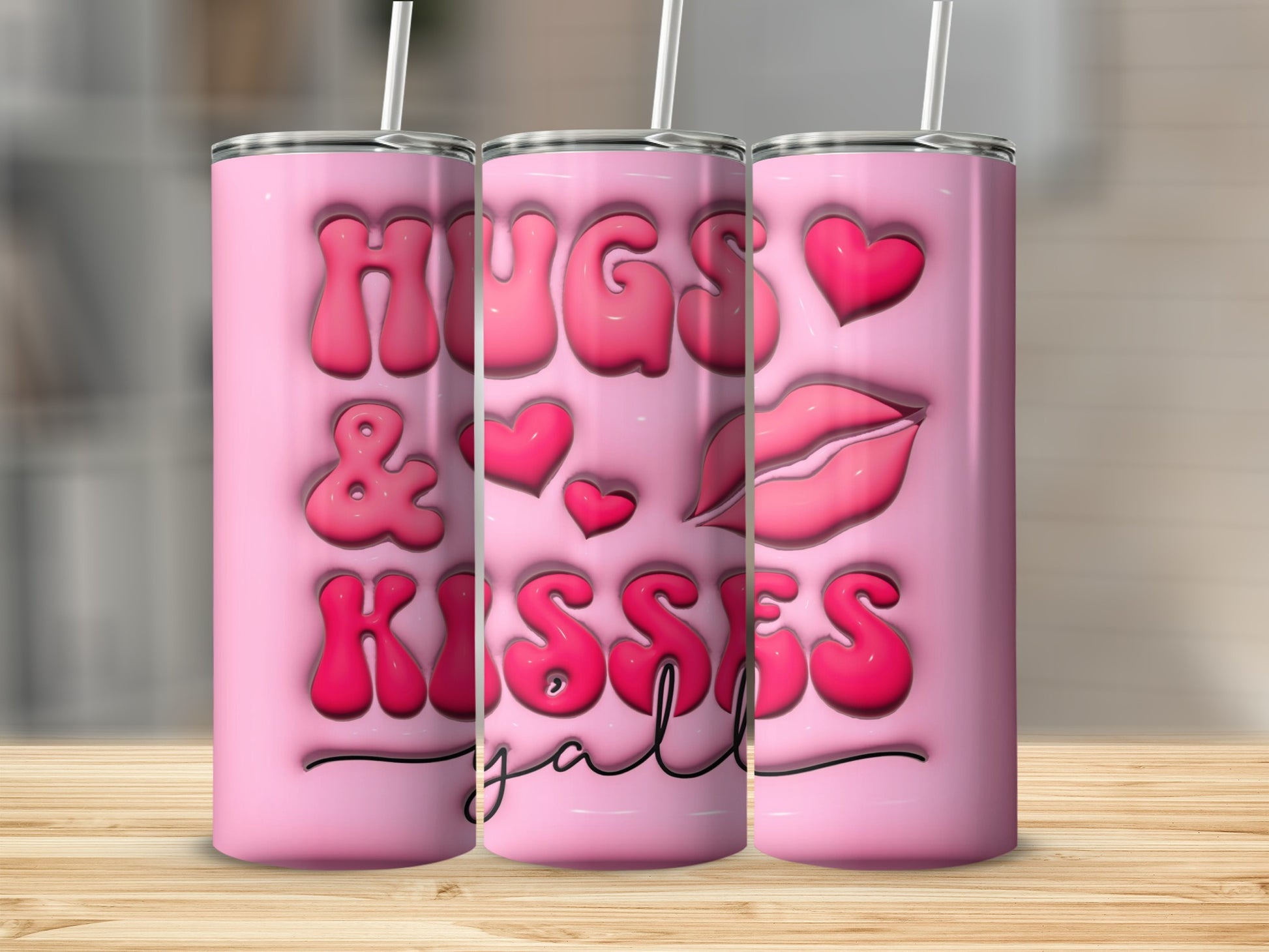 Hugs and Kisses Y'all Pink Themed Tumbler Cup Product