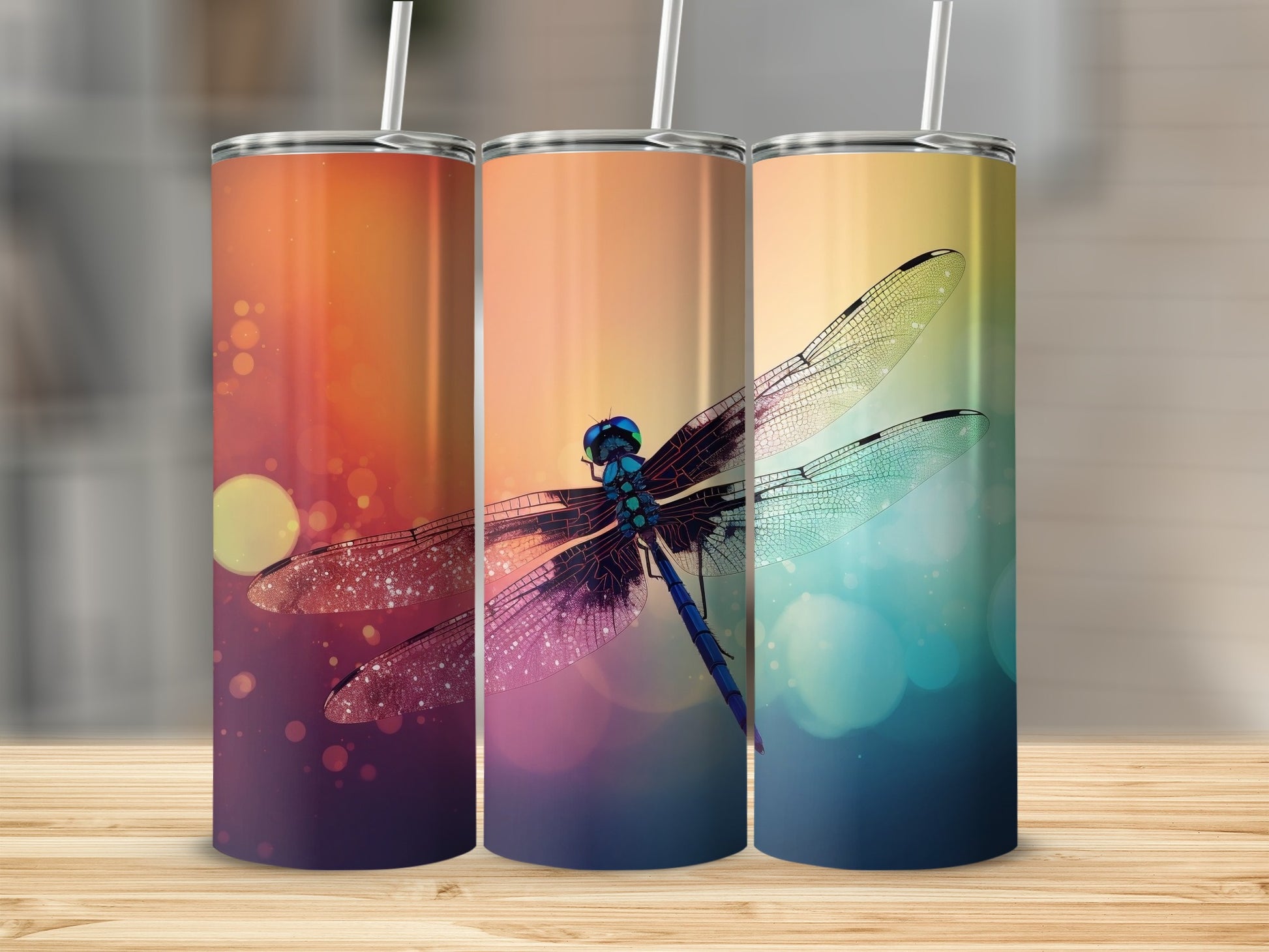 Colorful Dragonfly Design Insulated Tumbler Cup