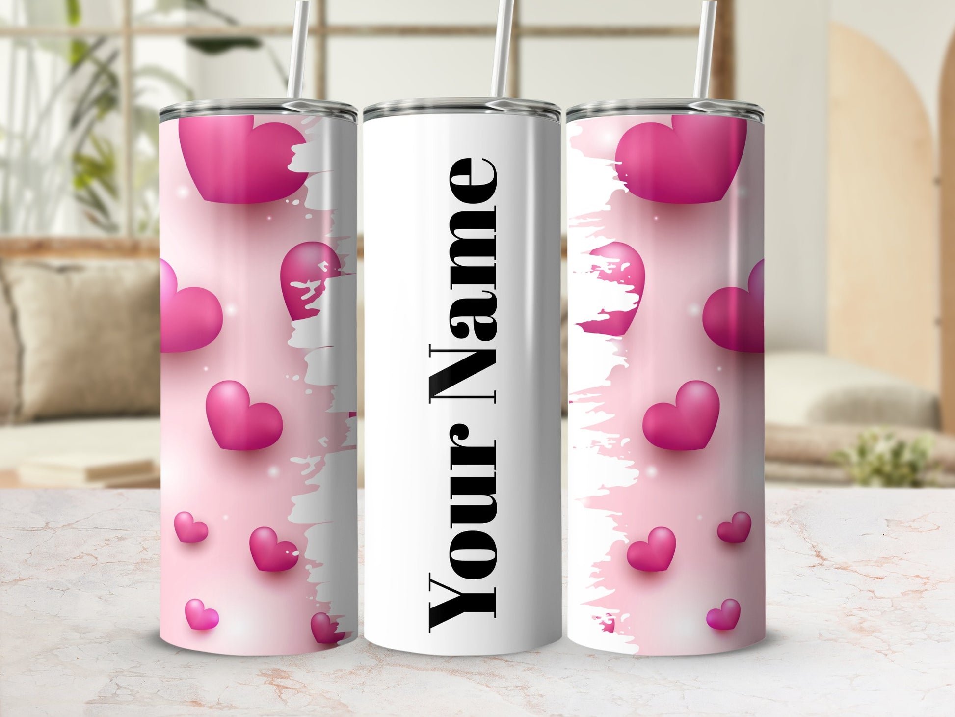 Personalized Heart Design Tumbler with Custom Name