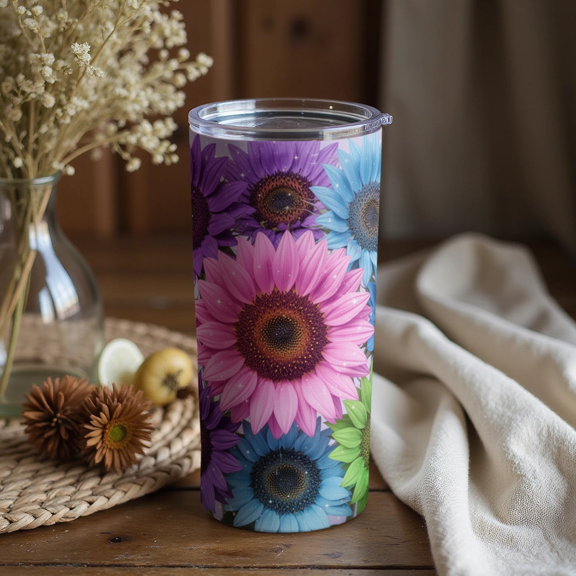 Colorful Sunflower Design Insulated Tumbler Cup