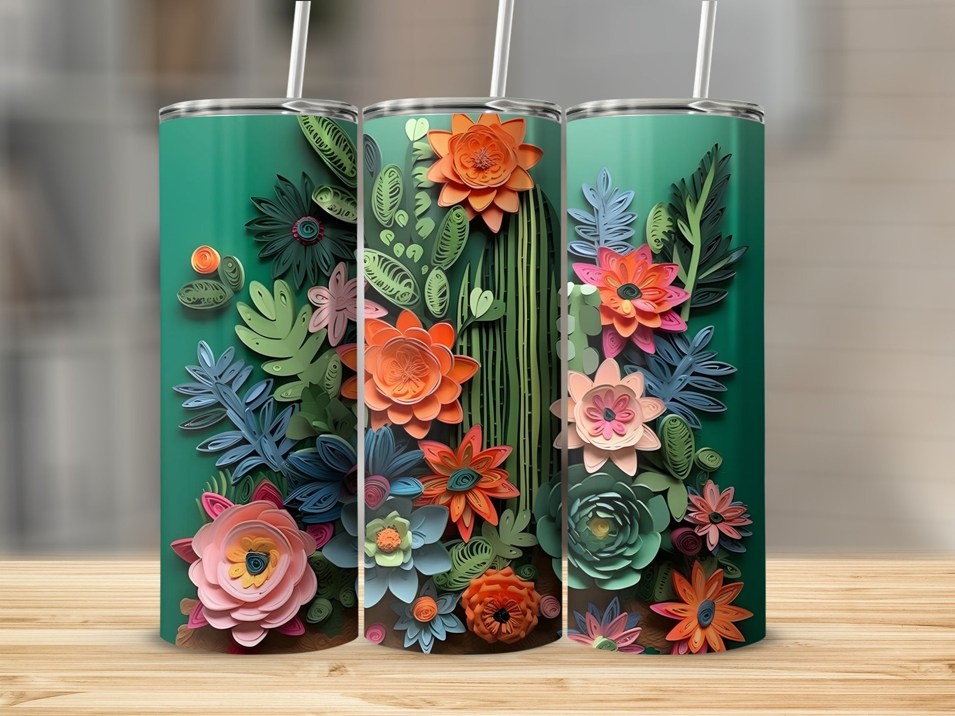 Vibrant Floral Pattern Insulated Tumbler with Straw