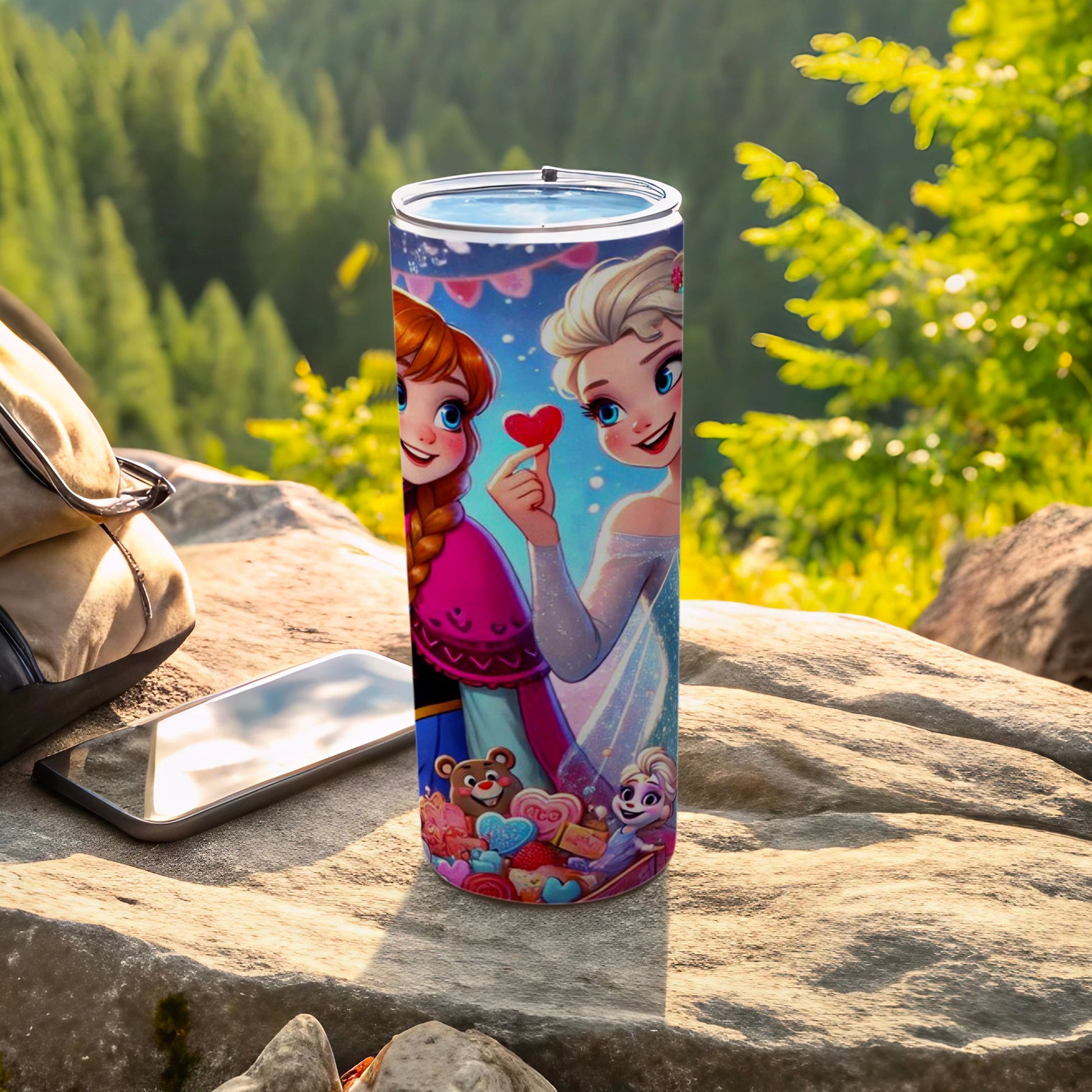 Frozen Themed Tumbler with Anna and Elsa on the Side