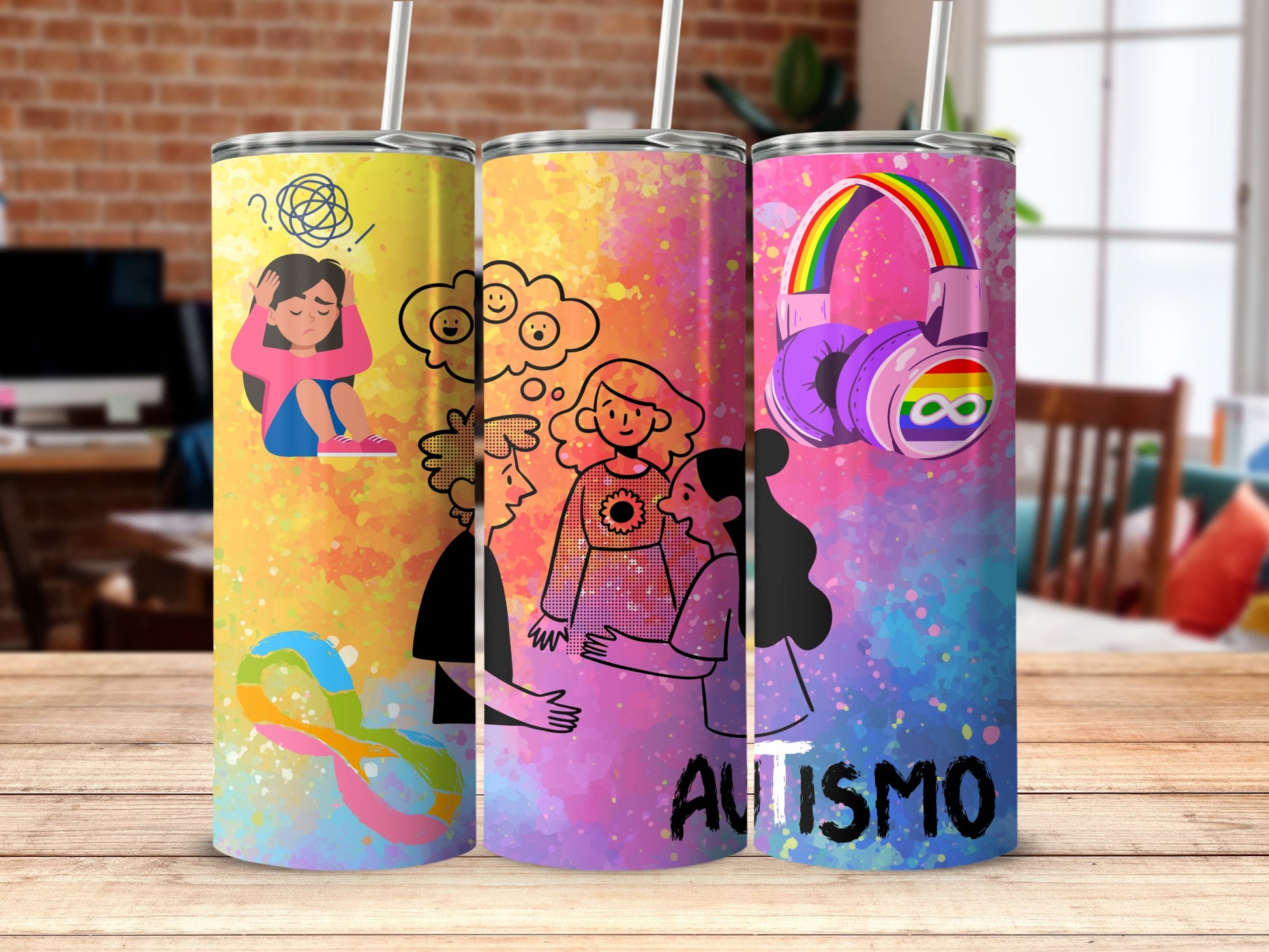 Colorful Autism Awareness Tumbler with Unique Designs