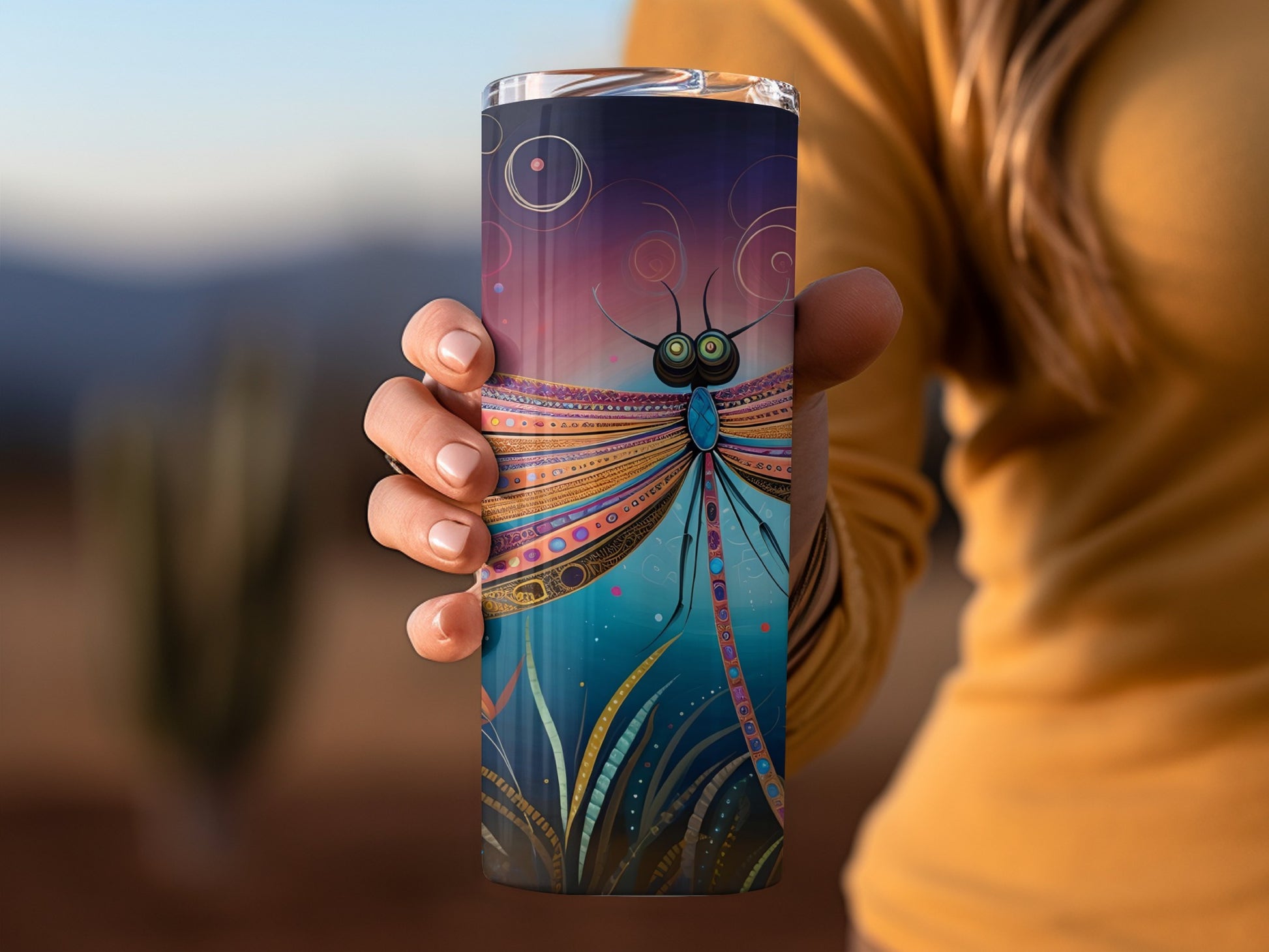 Colorful Dragonfly Design Insulated Tumbler Cup