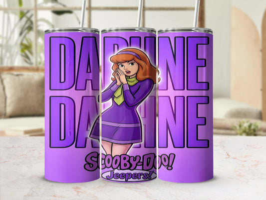 Daphne from Scooby-Doo on a purple tumbler with "Scooby-Doo! Jeepers!" text.