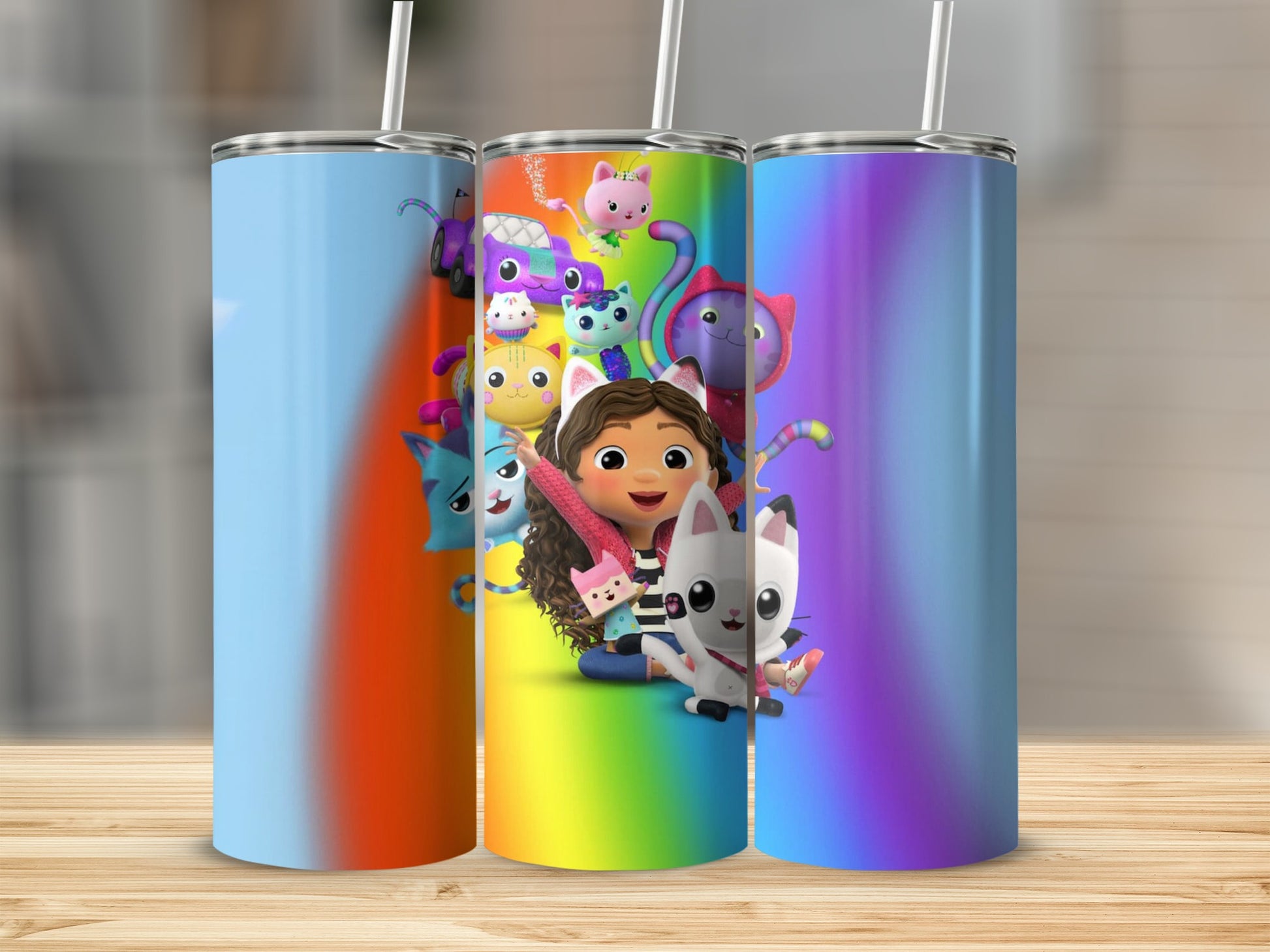 Colorful Animated Characters on Gradient Background Tumbler