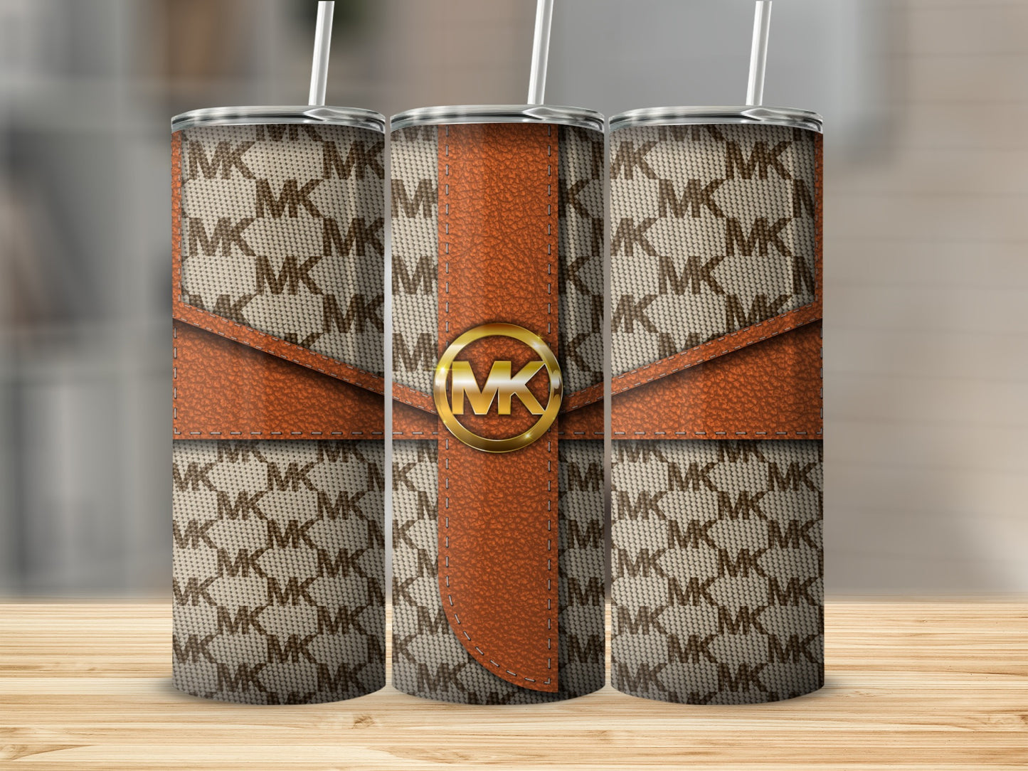Stylish MK Pattern with Orange Accent Tumbler Design