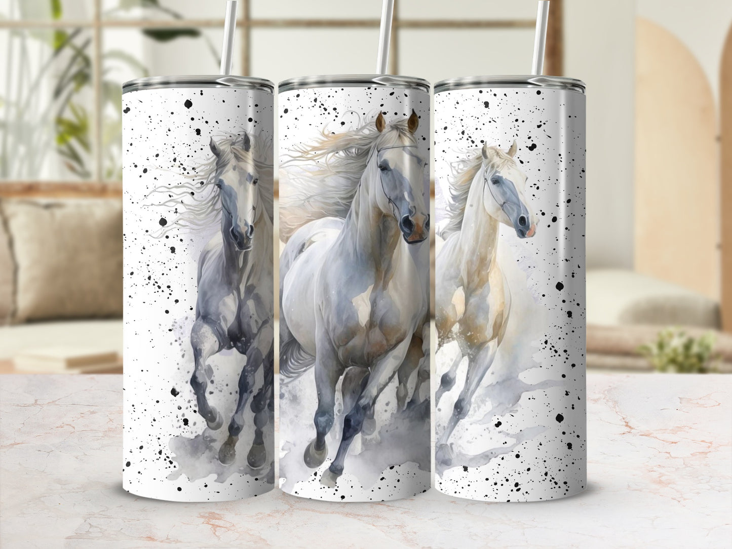 Running White Horses Print Tumbler Product
