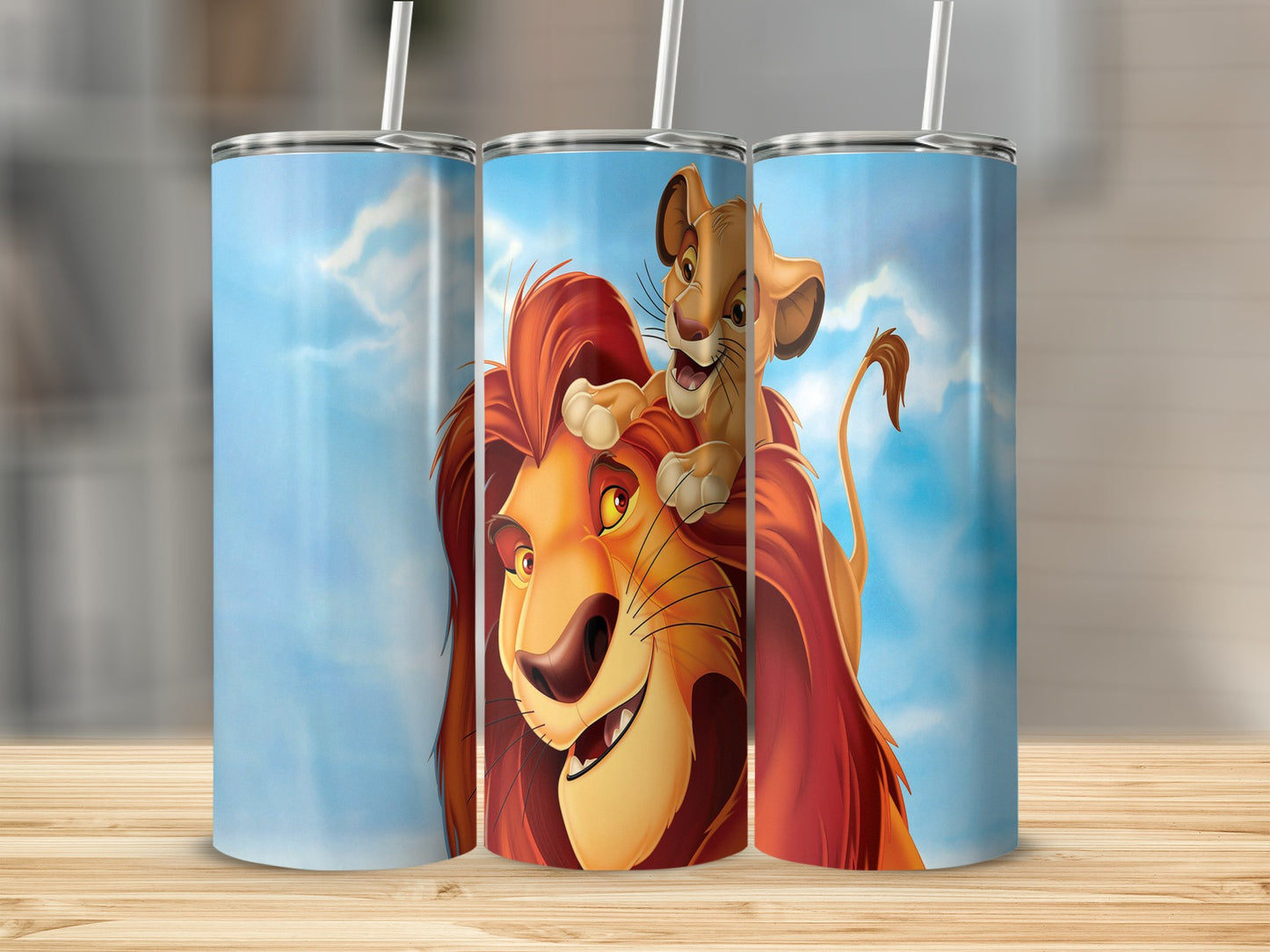Simba and Mufasa from The Lion King on a tumbler.