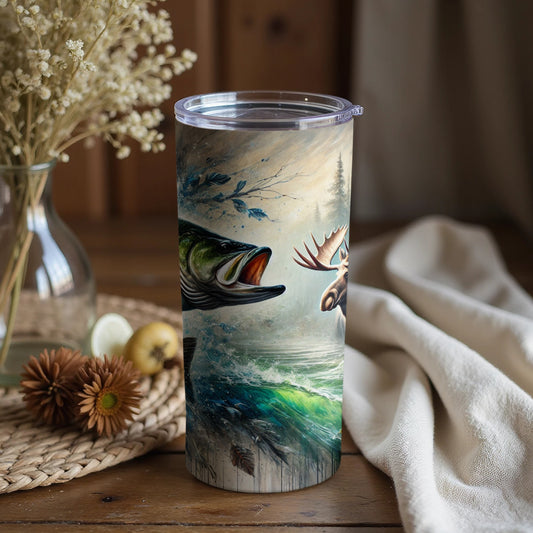 Moose and Fish Nature Scene on Drink Tumbler
