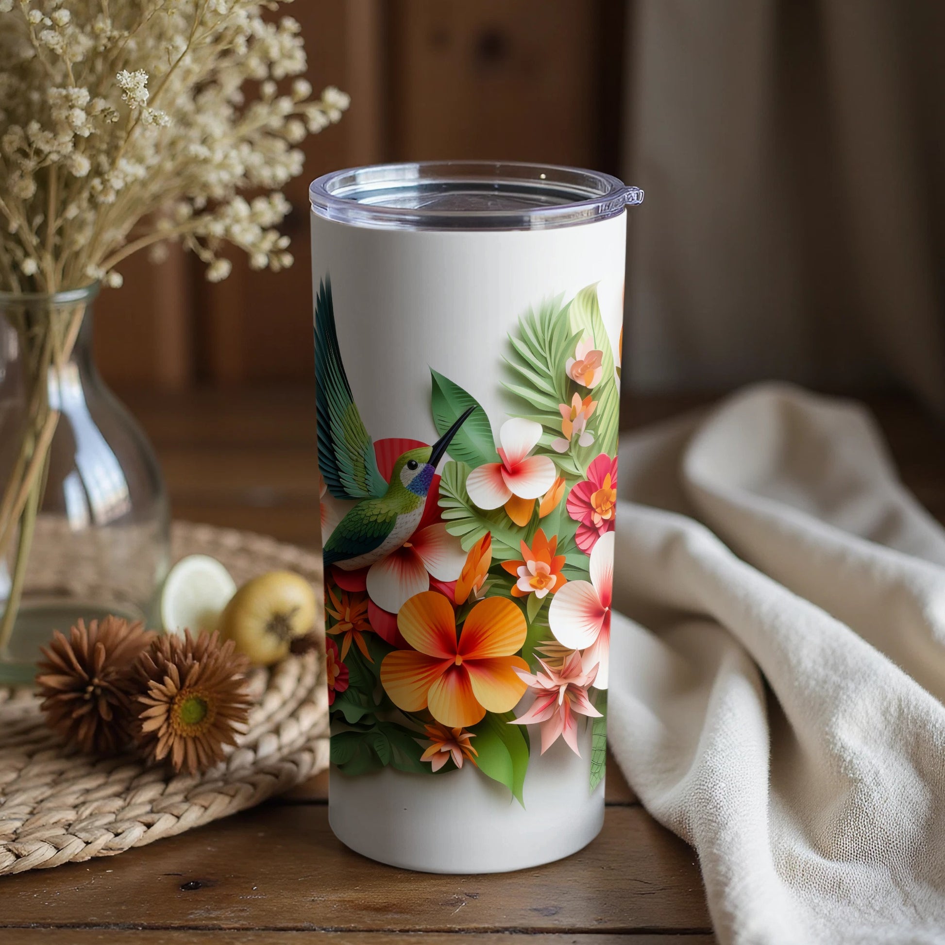 Tropical Hummingbird and Flowers Tumbler Cup Drinkware