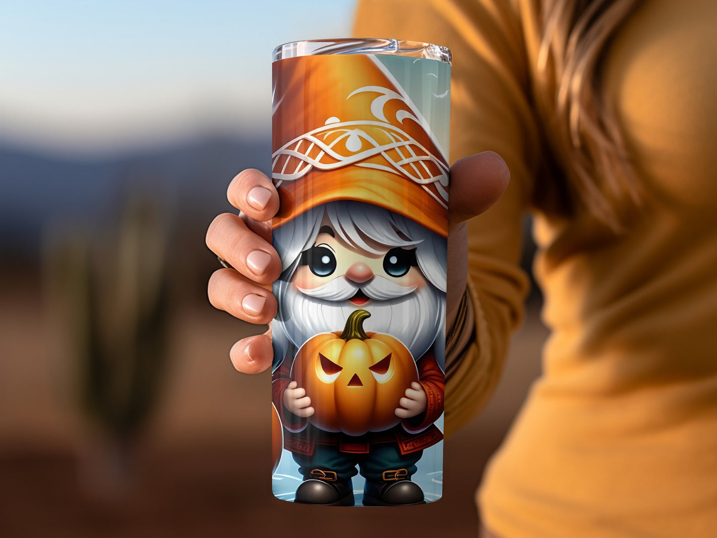 Cute Halloween Gnome with Pumpkin Design Tumbler
