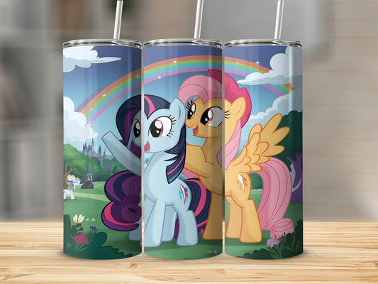 My Little Pony characters Twilight Sparkle and Fluttershy on tumblers.