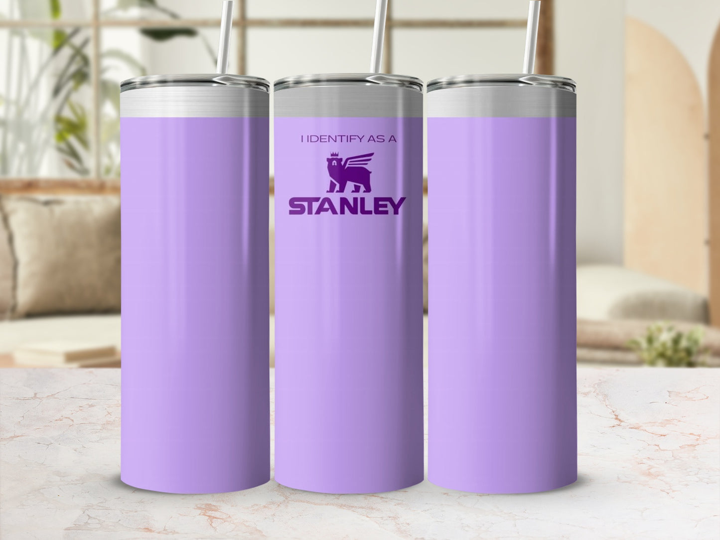 Purple Tumbler with I Identify As A Stanley Print
