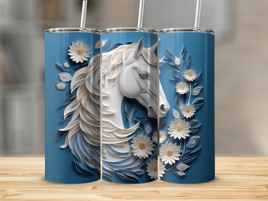 Majestic White Horse Floral Tumbler Stainless Steel Flask