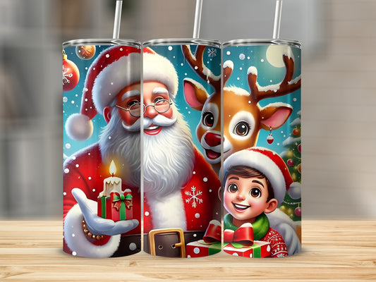 Festive Santa Claus and Reindeer Christmas Tumbler