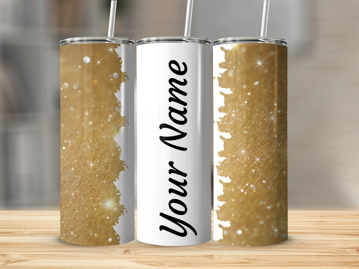 Personalized Glitter Gold and White Tumbler Cup