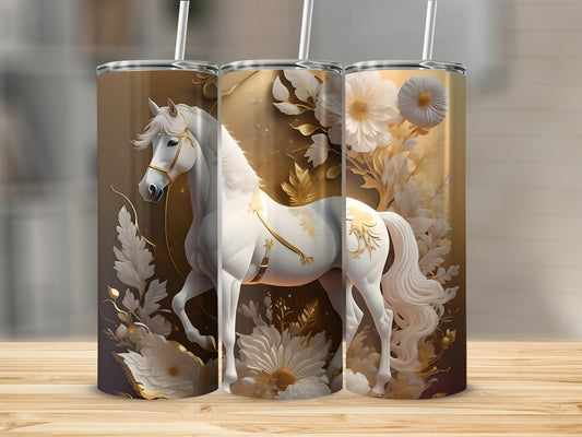 Majestic White Horse Floral Design Tumbler Product
