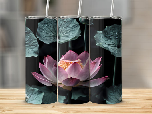 Pink Lotus Water Drops Green Leaves Dark Floral product type
