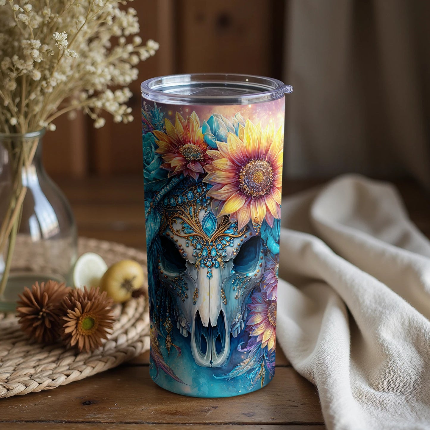 Vibrant Floral Skull Tumbler Art Design for Unique Style