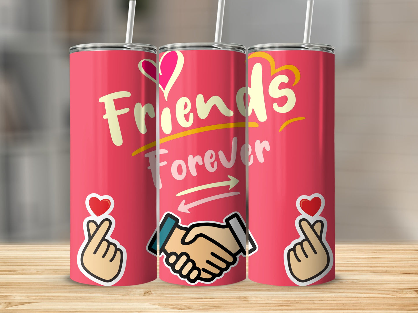 Friends Forever Heart Handshake Design Tumbler