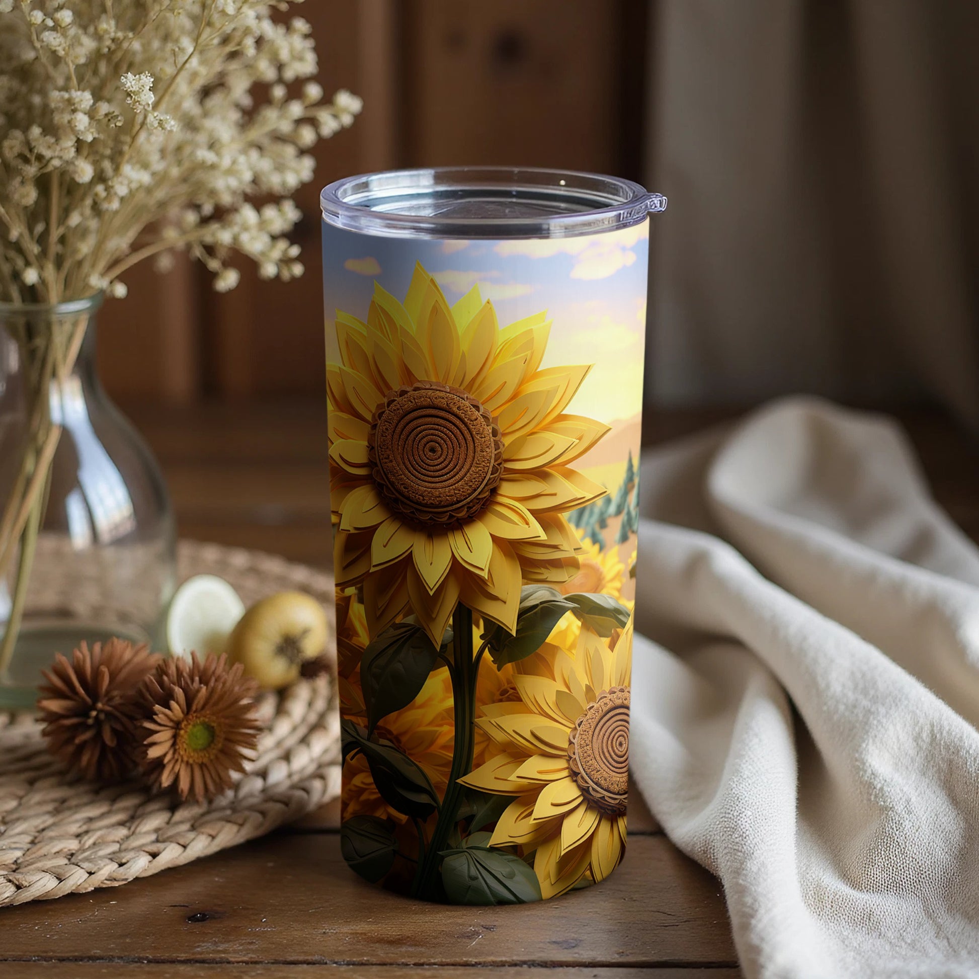 Vibrant Sunflower Design Reusable Insulated Tumbler