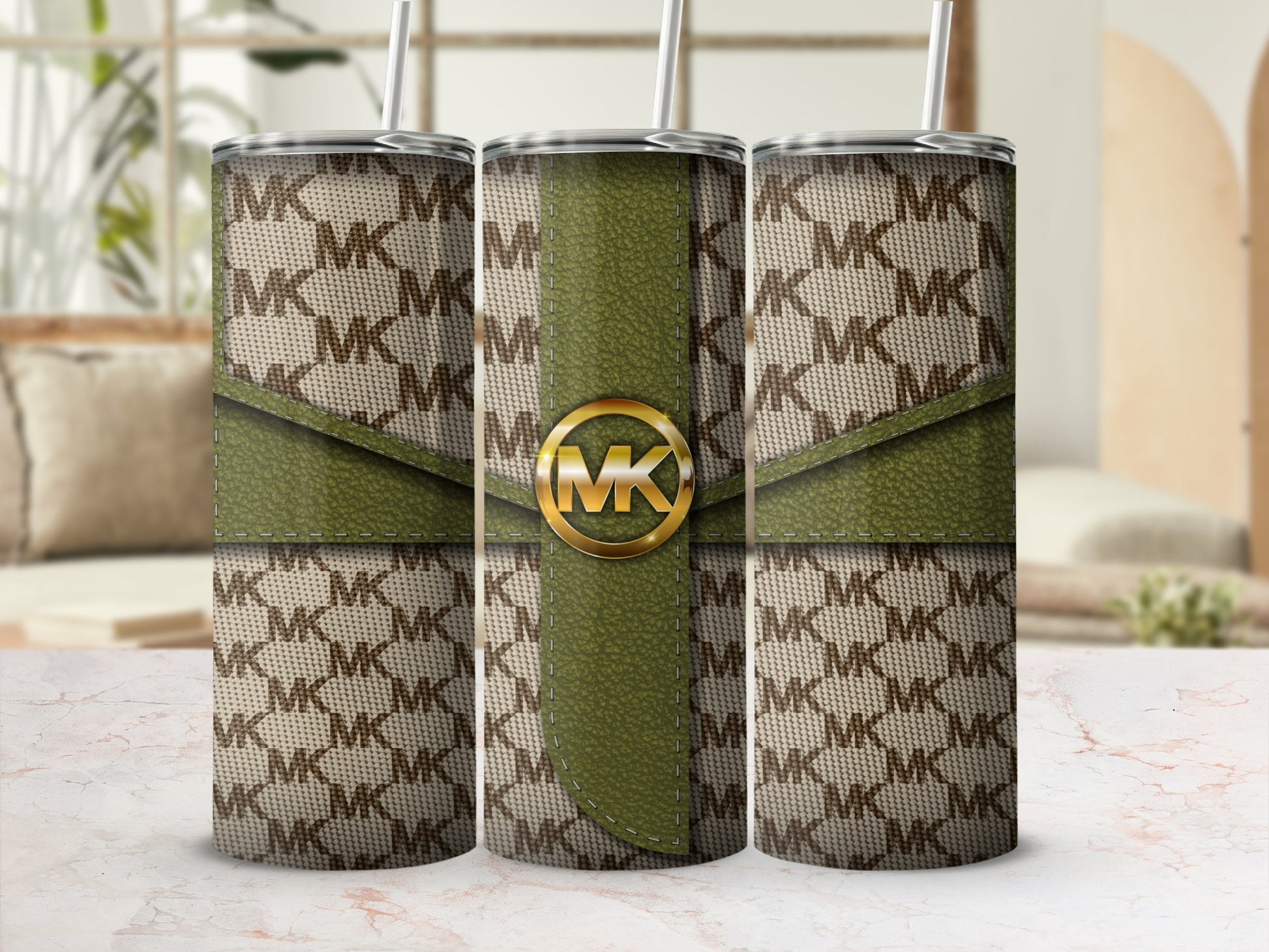 Stylish MK Design Green Pattern Tumbler Cup Product