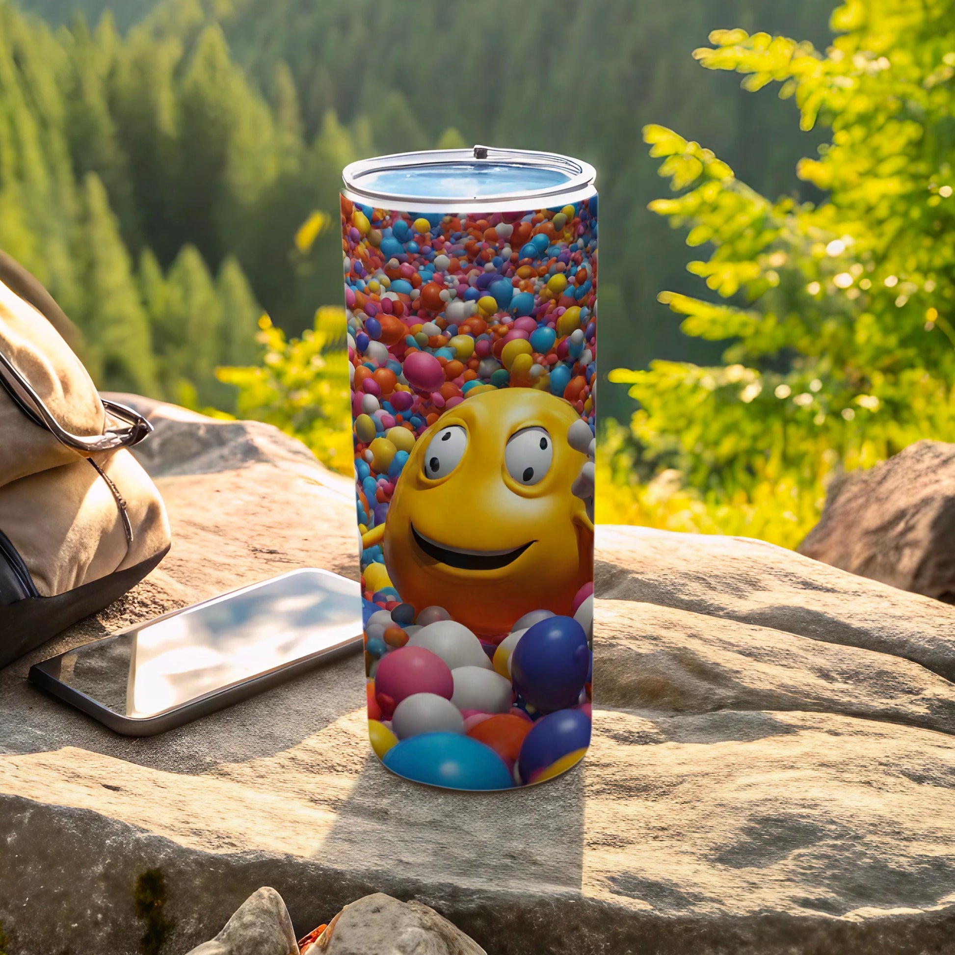 Colorful Smiling Emoji with Balloons Travel Mug