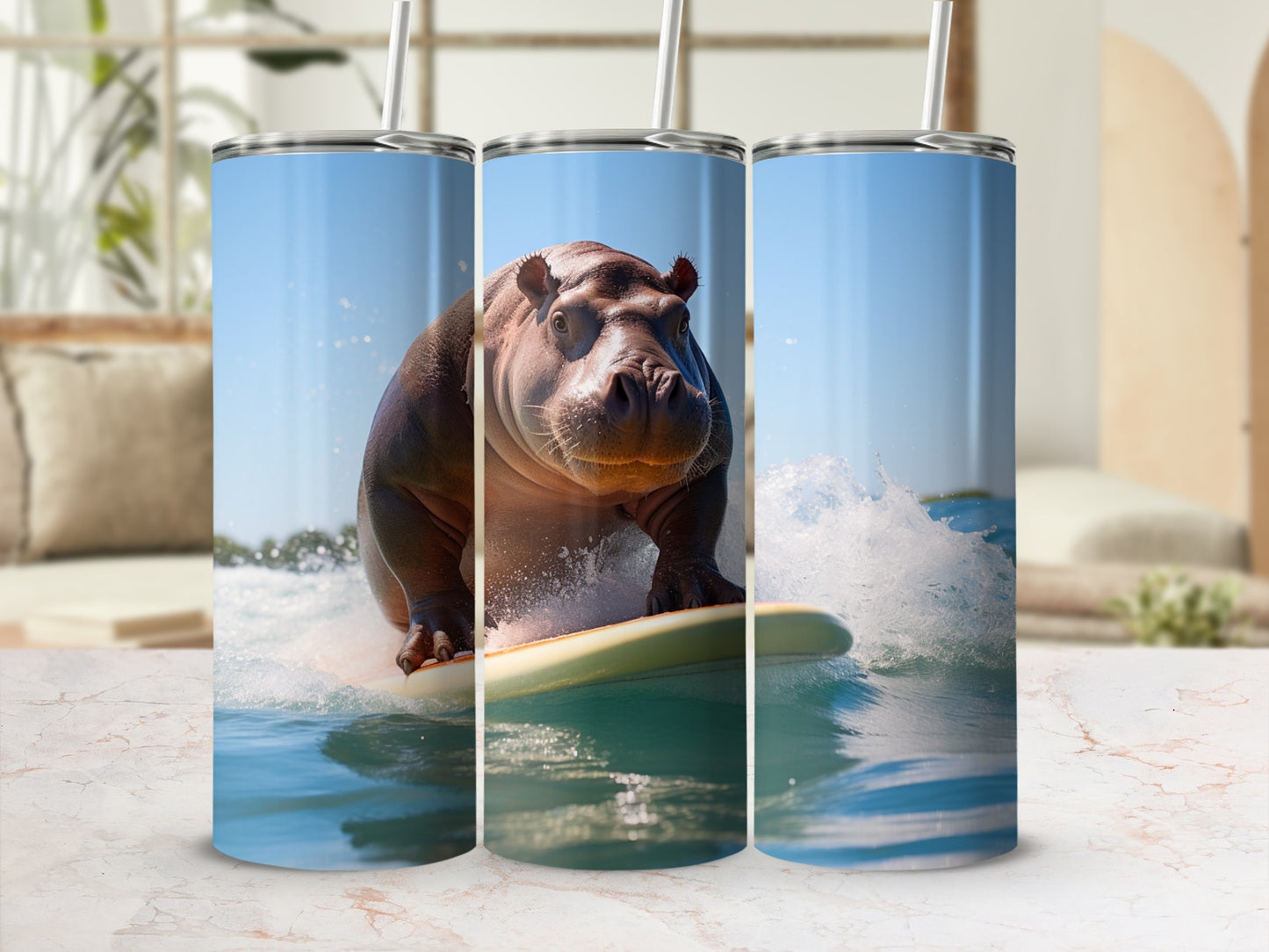 Hippopotamus surfing ocean waves water splash product type